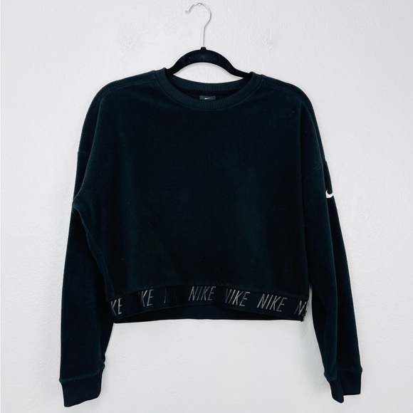 NIKE Black Polar Fleece Crop Side Zipper Pullover Crop Sweatshirt - Picture 2 of 8